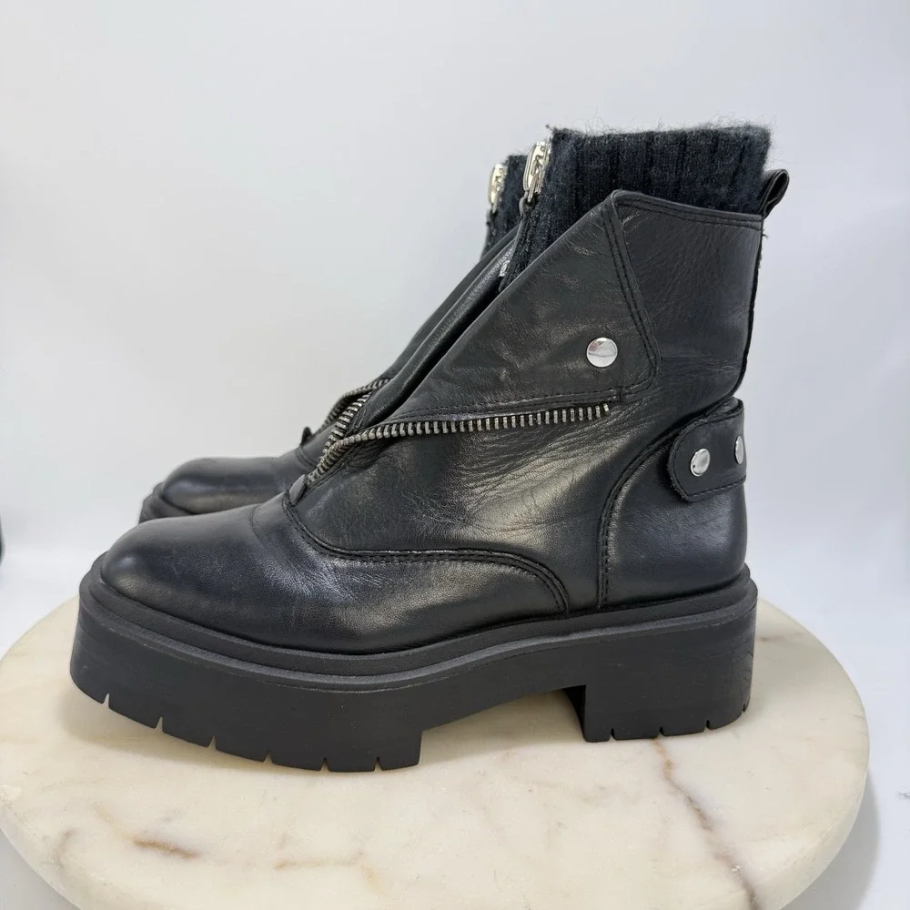 Sam Edelman Linds Boots Moto Zipper Chelsea Black Leather Ankle Bootie Size 6M